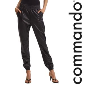 Revolve Commando Faux Leather Smocked Waist Joggers In Black